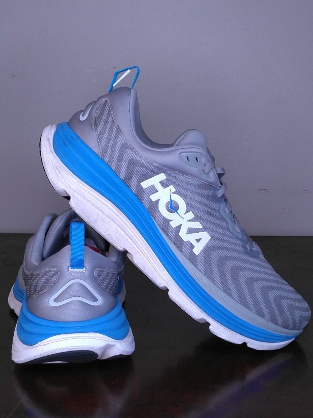 HOKA Gaviota 5 Shoes Mens SIZE 15 BLUE Gray COOL GREY White 1127929 LDVB RUNNING